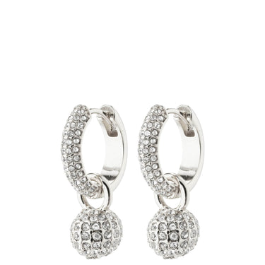 Pilgrim Edtli Silver Small Crystal Charm Hoop Earrings