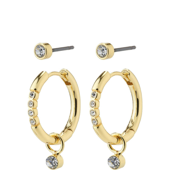 Pilgrim Elna Gold Crystal Hoop & Stud Earring Set