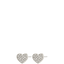 Heart-shaped earrings with embedded stones on a white background