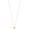 Gold necklace with a heart-shaped pendant on a white background