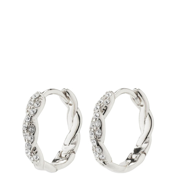 Pilgrim Ezo Twirled Crystal Small Silver Hoop Earrings