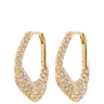 Gold hoop earrings with crystal embellishments on a white background