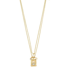 Gold necklace with a pendant on a white background