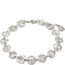 Silver bracelet with floral designs on a white background