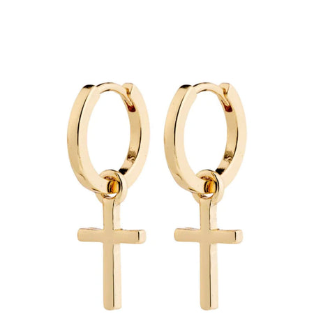 Pilgrim Flynn Gold Hoop Cross Charm Earrings