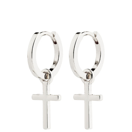 Pilgrim Flynn Silver Hoop Cross Charm Earrings