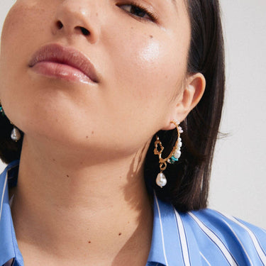 Pilgrim Force Gold & Multi Bead Hoop Earrings