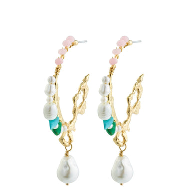 Pilgrim Force Gold & Multi Bead Hoop Earrings