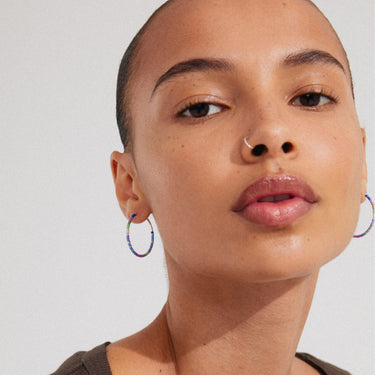 Pilgrim Force Silver Blue Glass Bead Hoop Earrings