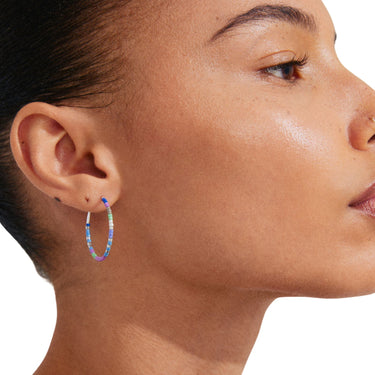 Pilgrim Force Silver Blue Glass Bead Hoop Earrings