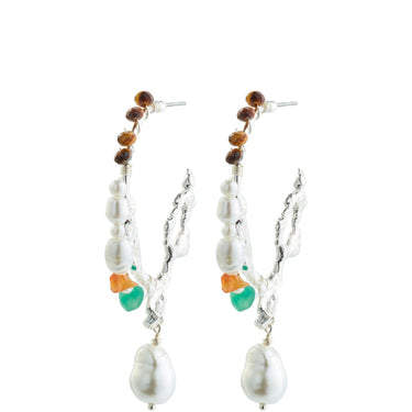 Pilgrim Force Silver & Multi Bead Hoop Earrings