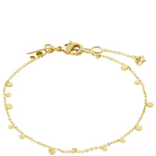 A delicate gold chain anklet featuring small flat round disc charms and a lobster clasp closure, displayed on a clean white background.