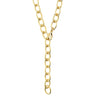 A close-up of a gold chain necklace with elongated oval links, shown against a plain white background.