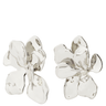 Silver floral earrings on a white background