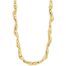 Gold necklace with wavy links on a white background