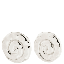 Silver spiral earrings on a white background