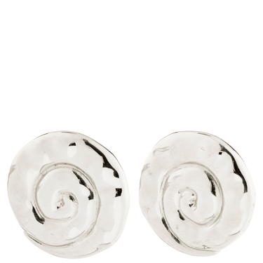 Silver spiral earrings on a white background