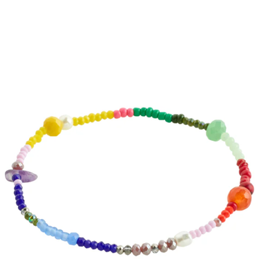 Colorful beaded bracelet on a white background