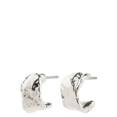 Silver crescent moon earrings on a white background