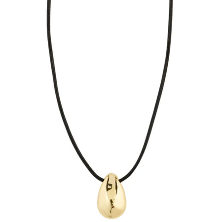 Pilgrim Intent Black Leather Gold Teardrop Necklace