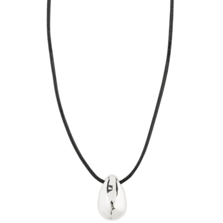 Pilgrim Intent Black Leather Silver Teardrop Necklace