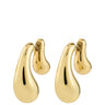 Gold teardrop earrings on a white background