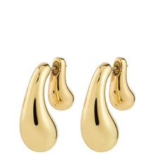 Gold teardrop earrings on a white background