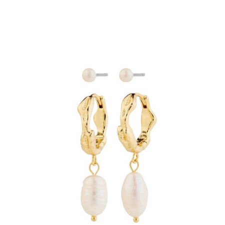 Pilgrim Jonne Gold Pearl Small Hoop Earrings & Stud Set