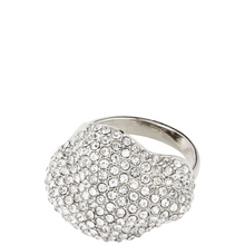 Silver ring with crystal embellishments on a white background