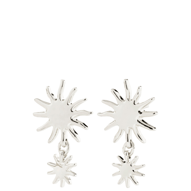 Silver star-shaped earrings on a white background
