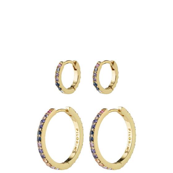 Pilgrim Reign Gold & Blue Hoop Earring Set