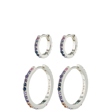 Pilgrim Reign Silver & Blue Hoop Earring Set