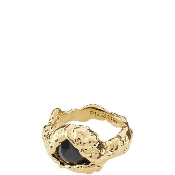 Pilgrim Rhythm Gold & Black Stone Statement Ring