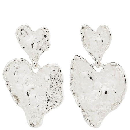 Pilgrim Ryan Silver Large Hammered Heart Earrings