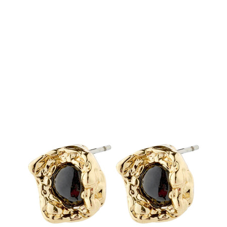 Pilgrim Ryper Gold Textured Studs Earrings - Black