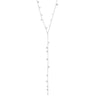 A delicate silver Y-necklace featuring multiple small, flat circular disc charms in varying sizes along the chain, displayed against a solid white background.