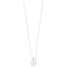 A silver teardrop pendant necklace on a delicate silver chain, shown against a plain white background.