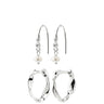 A pair of silver hoop earrings with organic, irregular wavy edges and a pair of matching silver fishhook earrings with a small white pearl dangle, shown on a plain white background.