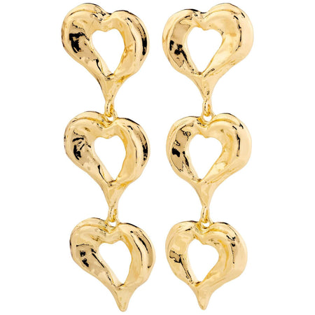 Pilgrim Tide Gold Triple Heart Drop Earrings