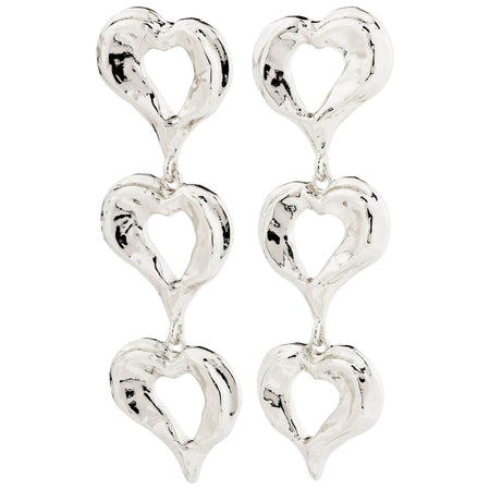 Pilgrim Tide Silver Triple Heart Drop Earrings