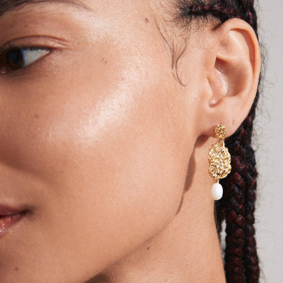 pilgrim-true-gold-textured-drop-earrings