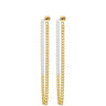A pair of gold and silver drop chain earrings with round gold studs, shown against a plain white background.