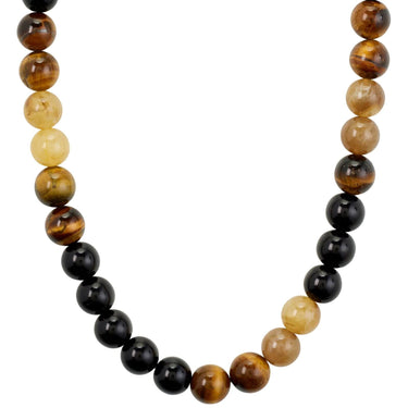Necklace with multicolored beads on a white background