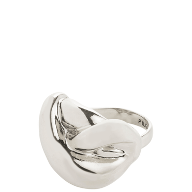 Silver ring with a wavy design on a white background