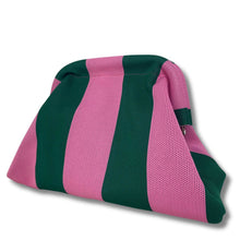 Pink and green striped bag on a white background