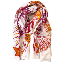 Colorful floral-patterned scarf on a white background