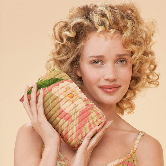 Powder Delicate Tropical Quilted Velvet Vanity Bag - Candy