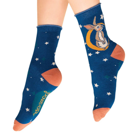Powder Bedtime Bunny Ankle Socks - Navy