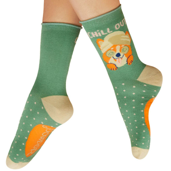 powder-chilled-corgi-ladies-ankle-socks-green