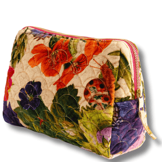 Floral and nature-themed pouch with a colorful design on a white background